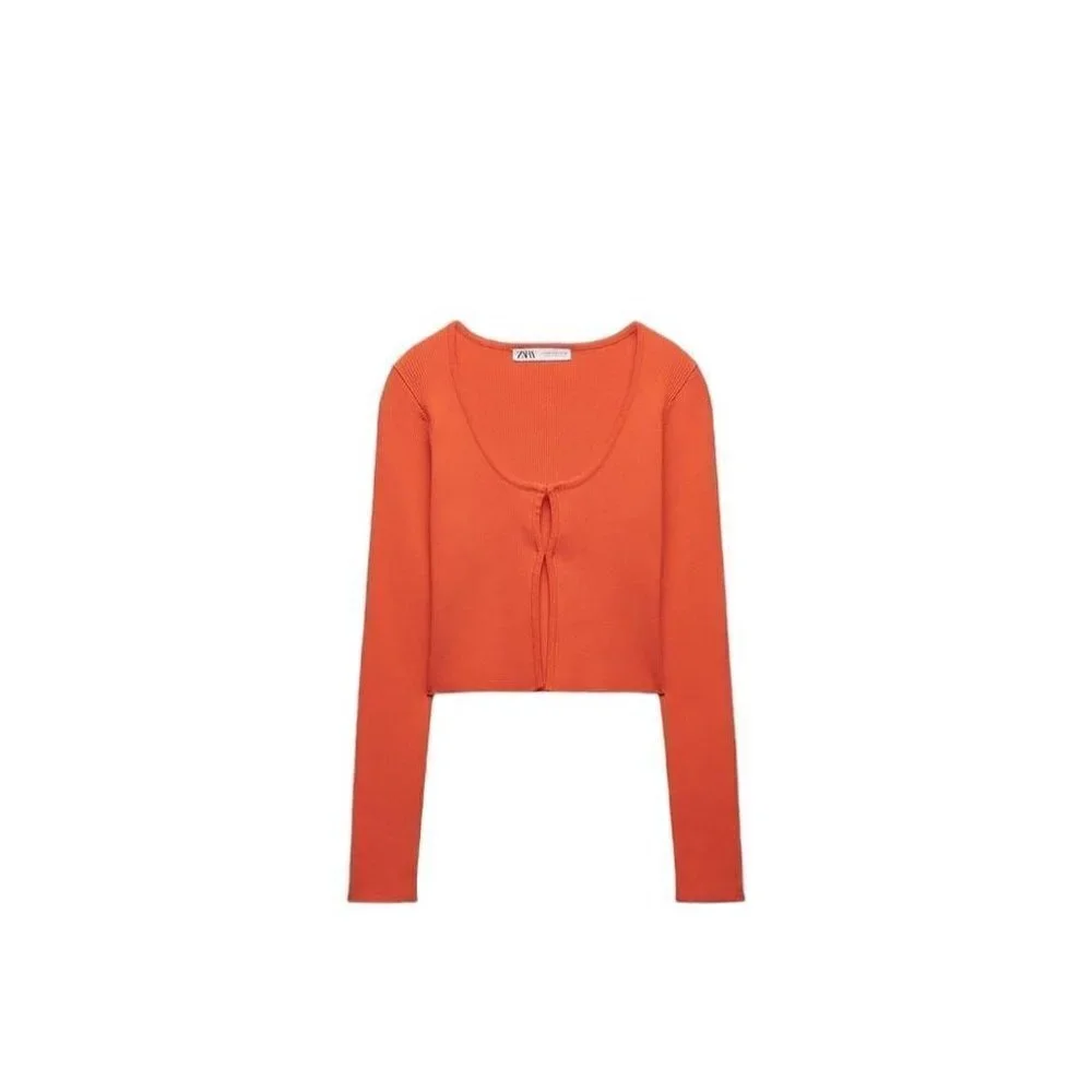 ZARA RIBBED CROPPED CARDIGAN ORANGE SIZE M | 3646/008